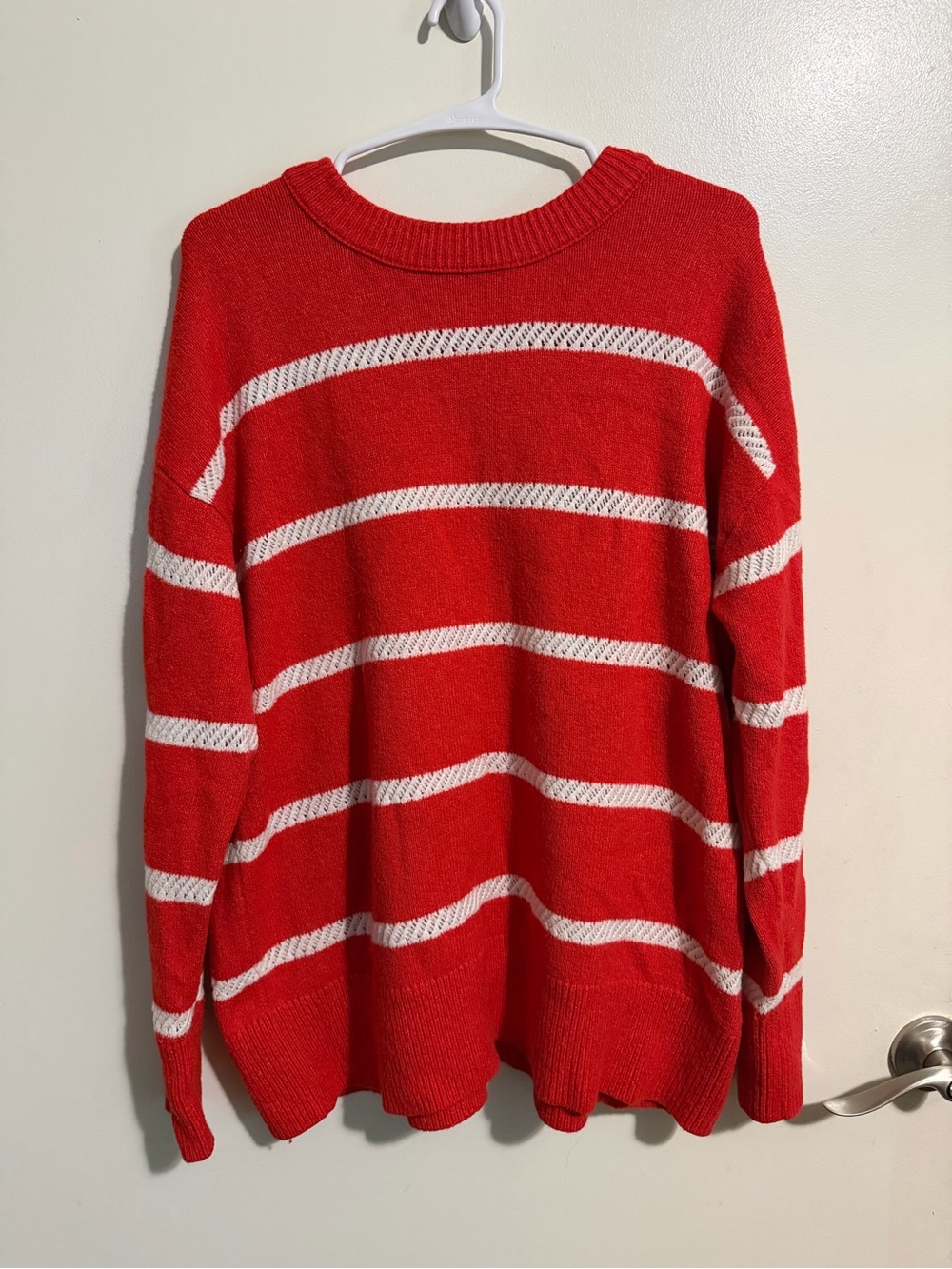 Women’s Red Striped Crewneck Sweater